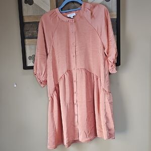 Gilli Peach/Salmon Button-Down Satin Texture Mini Dress
